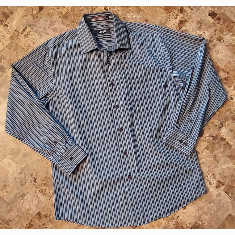 Forsyth mens blue stripe dress shirt, neck size 16, GUC